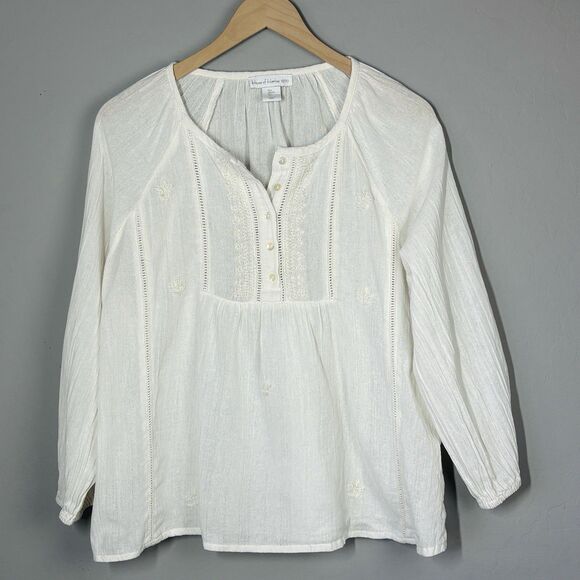 Boho Tops - House of Harlow 1960 Boho Top Size L Ivory Embroidered Romantic Cottagecore
